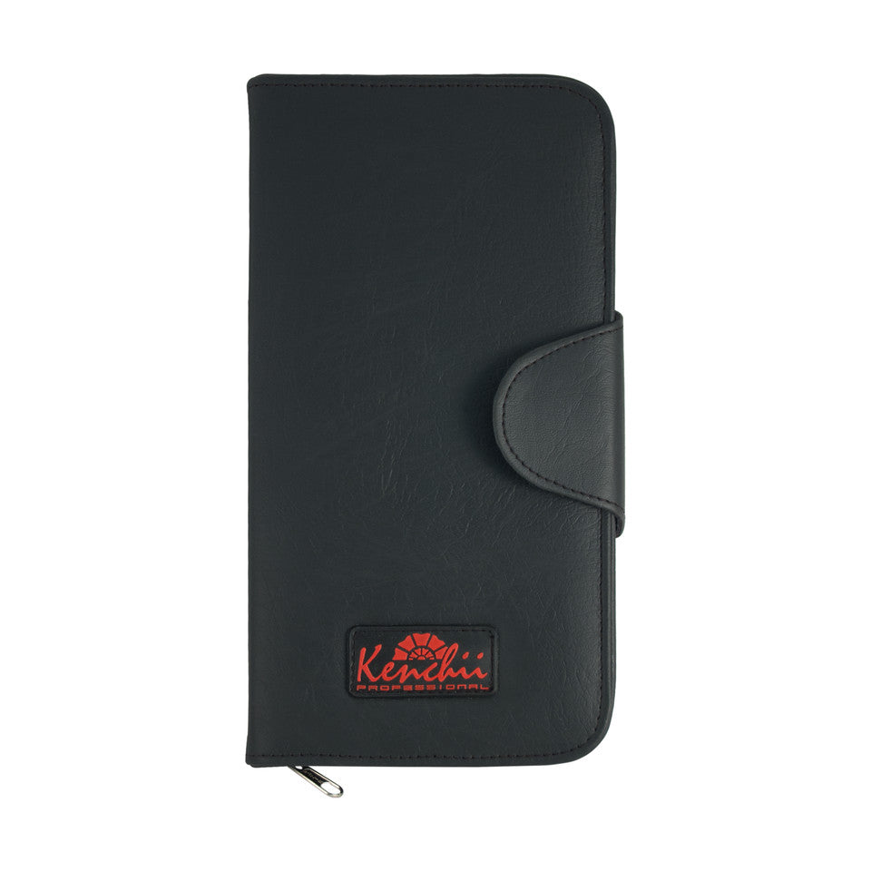 Kenchii Faux Leather 5-scissor Zipper Case, Black